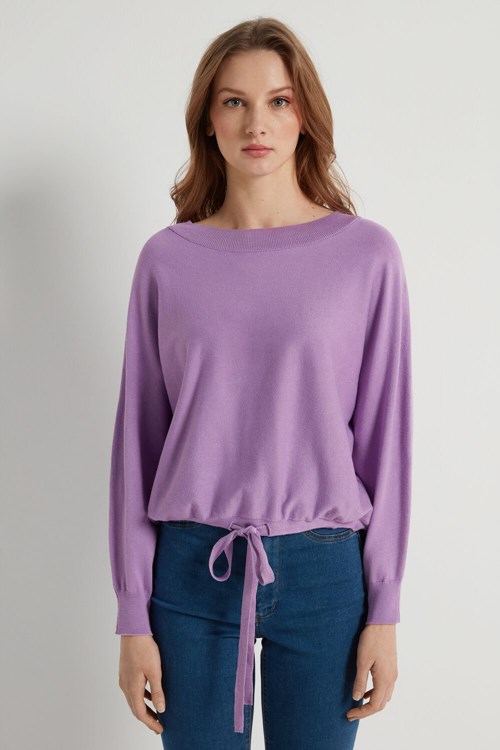 Tezenis Krótkie Sleeve Batwing Top with Drawstring Lawenda | 5169-JGBLH