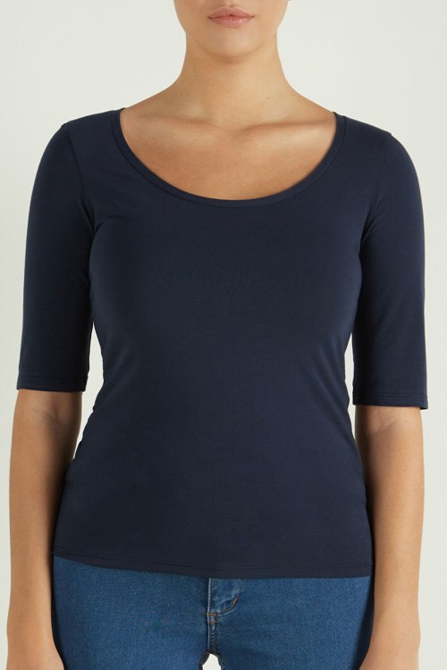 Tezenis Krótkie-Sleeve Scoop-Neck Top in Bawełniane Niebieskie Niebieskie | 4385-AJORM