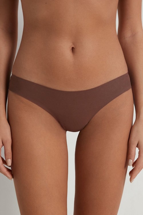 Tezenis Laser-Cut Bawełniane Recycled Koronkowe Brazilian Panties Brązowe Brązowe | 0328-EKROF