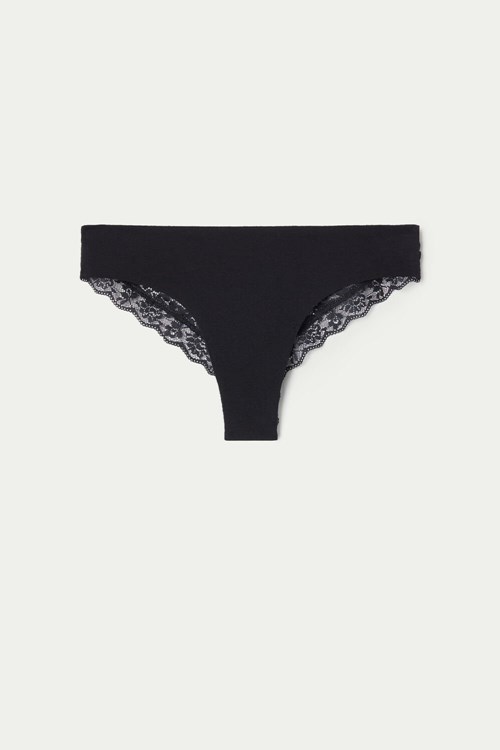 Tezenis Laser-Cut Bawełniane Recycled Koronkowe Brazilian Panties Czarne Czarne | 2431-UPXSA