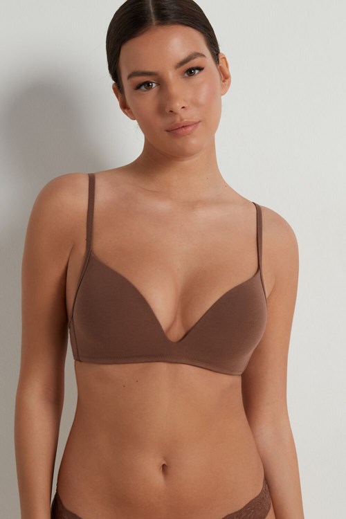 Tezenis London Non-Wired Watowany Triangle Bralette in Bawełniane Brązowe Brązowe | 6937-OEHTC