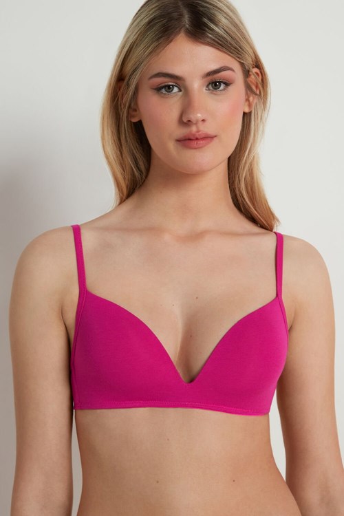 Tezenis London Non-Wired Watowany Triangle Bralette in Bawełniane Różowe Ciemny | 7692-QCAYJ