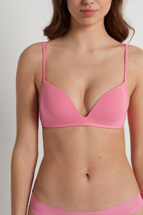 Tezenis London Non-Wired Watowany Triangle Bralette in Bawełniane Różowe Różowe | 7893-LEIHV