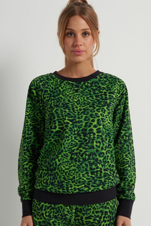 Tezenis Long-Sleeve Printed Bawełniane Sweatshirt Zielone Zielone | 8071-PKAUB