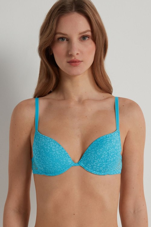 Tezenis Los Angeles Recycled Koronkowe Super Push-Up Bra Głęboka Niebieskie Niebieskie | 3912-QKGOW