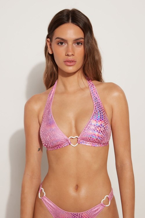 Tezenis Lovely Snake Szerokie-Paskiem Triangle Bikini Top Różowe Różowe Wąż | 0973-BIHVF