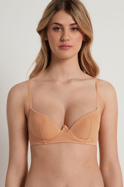 Tezenis Malibù Nude String Super Push-Up Bra Ciemny | 3789-HYBFP