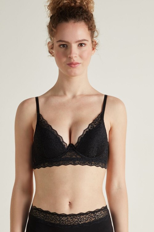 Tezenis Malibu Recycled Koronkowe Super Push-Up Bra Czarne Czarne | 0831-BKNRV