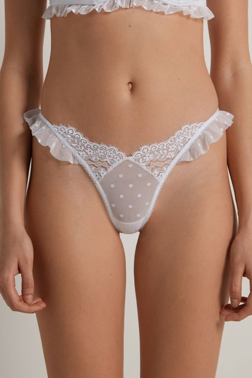 Tezenis Marry Me Koronkowe Ruched High-Cut Brazilian Panties Białe Białe | 7041-GWOZN