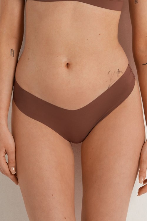 Tezenis Microfiber V-Shaped Laser-Cut Brazilian Panties Brązowe Brązowe | 4637-HDJGL