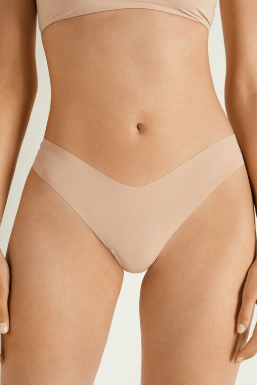 Tezenis Microfiber V-Shaped Laser-Cut Brazilian Panties Nude Natural Blush 1905 | 6107-XFYQM