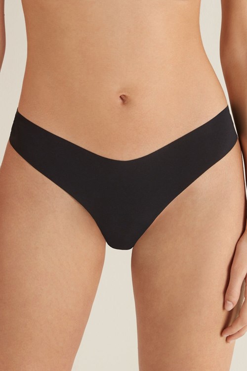 Tezenis Microfiber V-Shaped Laser-Cut Brazilian Panties Czarne Czarne | 9120-HCYQR