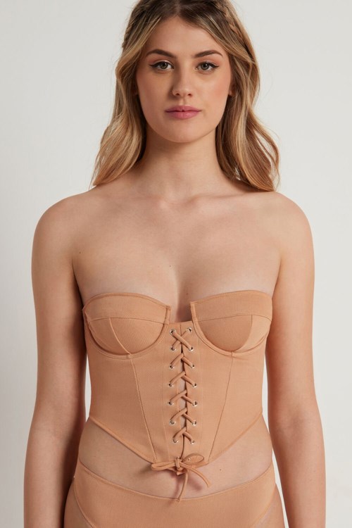 Tezenis Nude String Bandeau Balconette Bra Top Ciemny | 9178-VCTKI