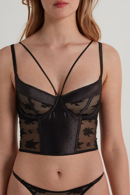 Tezenis Paradise Koronkowe Balconette Bra Top Czarne Czarne | 3501-BHXAJ