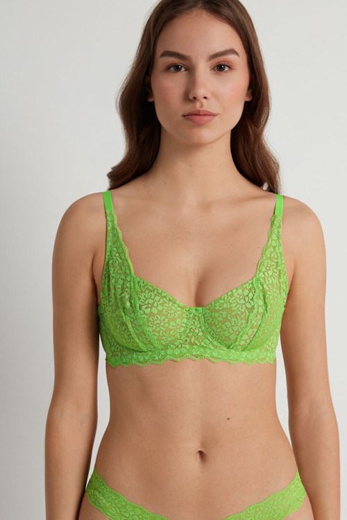 Tezenis Paris Recycled Koronkowe Unpadded Balconette Bra Zielone Zielone | 2516-MWXRC