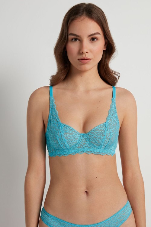 Tezenis Paris Recycled Koronkowe Unpadded Balconette Bra Głęboka Niebieskie Niebieskie | 2795-OVTUB