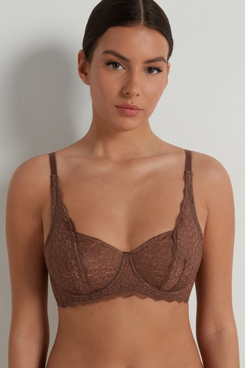 Tezenis Paris Recycled Koronkowe Unpadded Balconette Bra Brązowe Brązowe | 4506-DZLHS