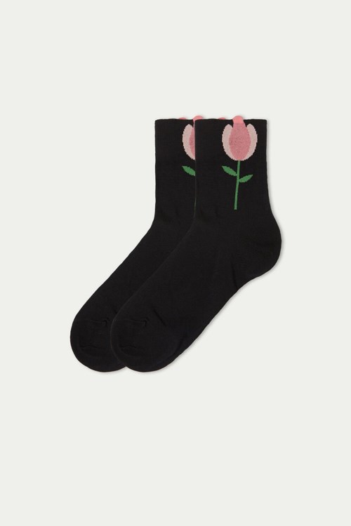 Tezenis Patterned Bawełniane Crew Socks Czarne Czarne | 2986-LCNXU