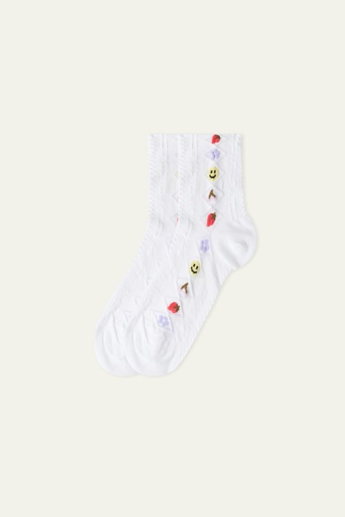 Tezenis Patterned Bawełniane Crew Socks Białe | 3867-EUVTM