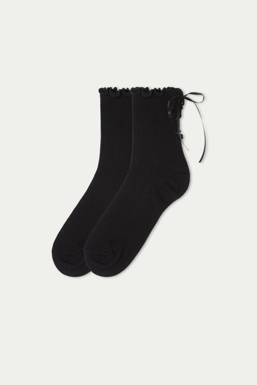 Tezenis Patterned Bawełniane Crew Socks Czarne Czarne | 6018-LYRKZ