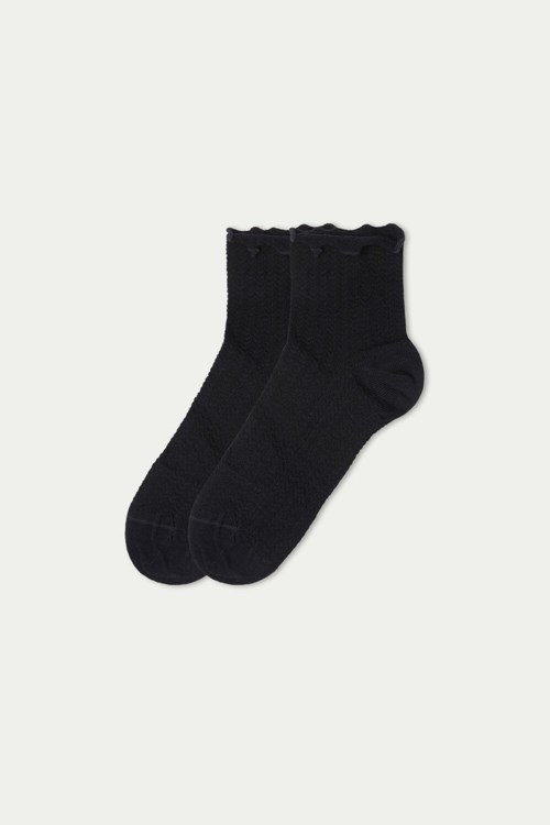 Tezenis Patterned Bawełniane Crew Socks Czarne Niebieskie | 9072-OXRSK