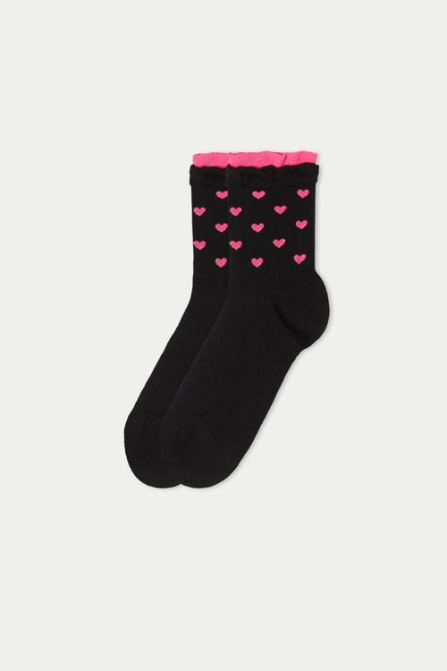 Tezenis Patterned Bawełniane Crew Socks Czarne Czarne | 9138-NGPTD