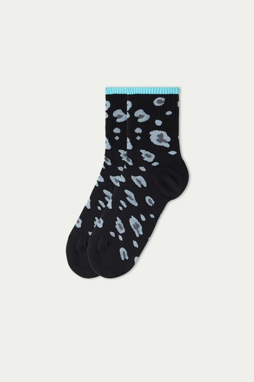 Tezenis Patterned Bawełniane Sports Crew Socks Czarne Czarne | 3289-ENGKX