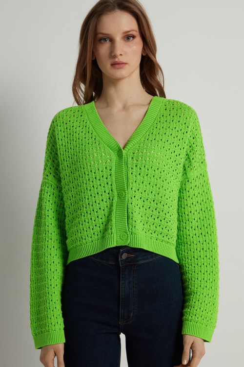 Tezenis Perforated Fully-Fashioned Krótkie Bawełniane Cardigan Zielone Zielone | 6205-RBSJC