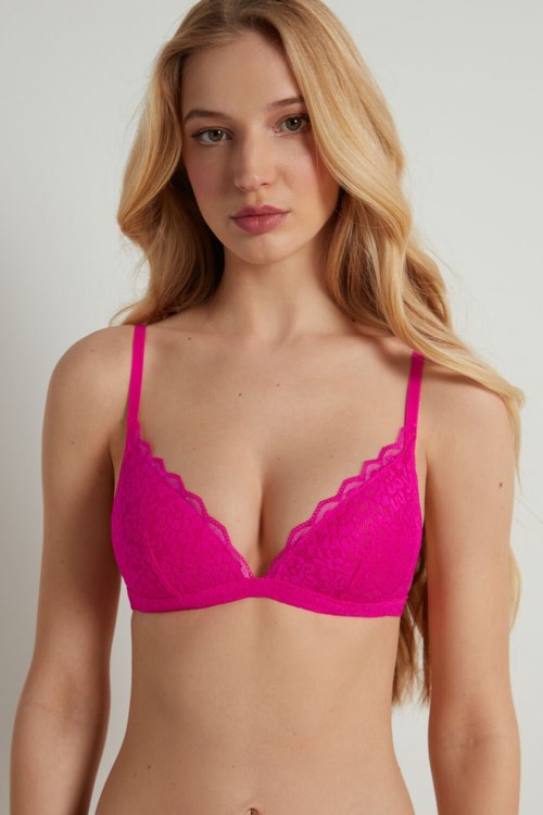 Tezenis Positano Koronkowe Watowany Triangle Bra Różowe Fuksja | 5471-HABUC