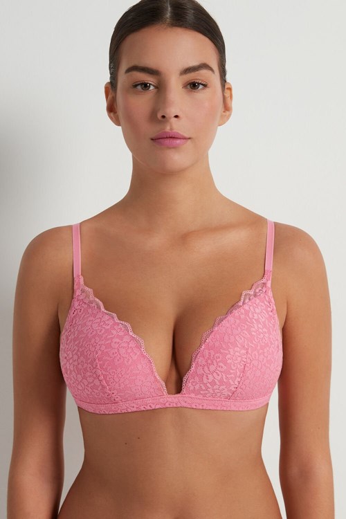 Tezenis Positano Koronkowe Watowany Triangle Bra Różowe Różowe | 7201-WKASD