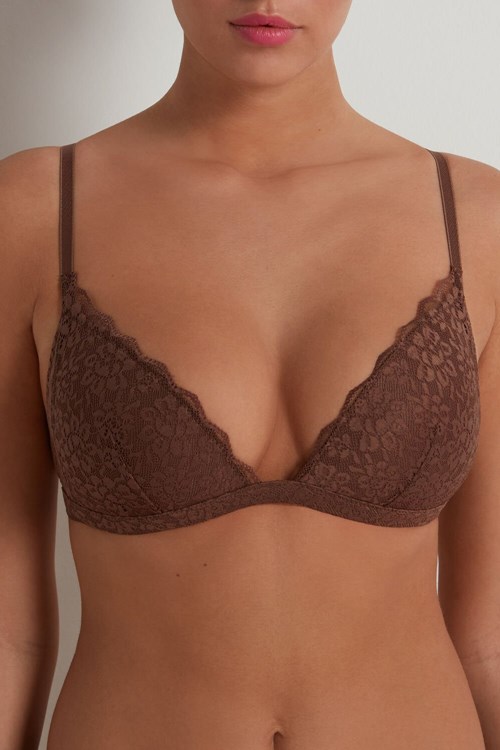 Tezenis Positano Koronkowe Watowany Triangle Bra Brązowe Brązowe | 7859-CKZHD