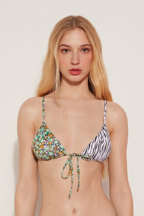 Tezenis Pretty Flower Zebra Removable Cup Triangle Bikini Top Kwiaty | 2478-YHKLS