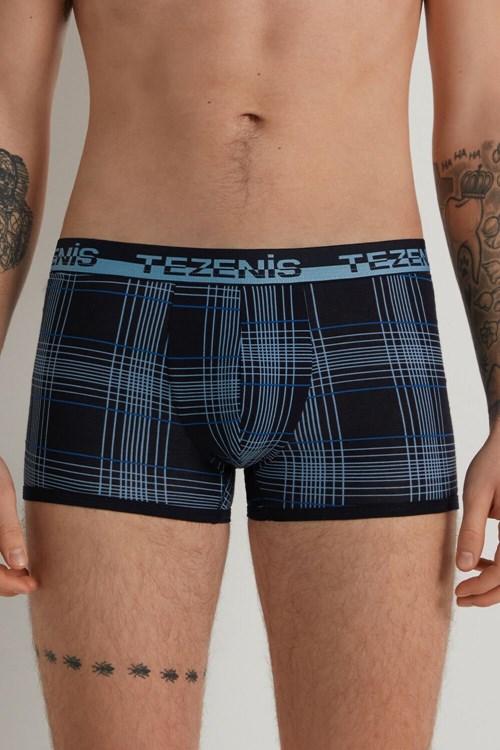 Tezenis Printed Bawełniane Boxers with Logo Elastic Waistband Niebieskie Ciemny Niebieskie | 5108-TDGES