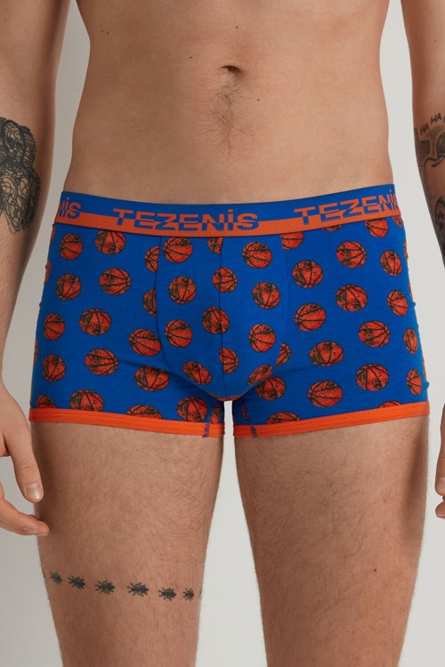 Tezenis Printed Bawełniane Boxers with Logo Elastic Waistband Niebieskie Jasny Niebieskie | 8342-ENZDS