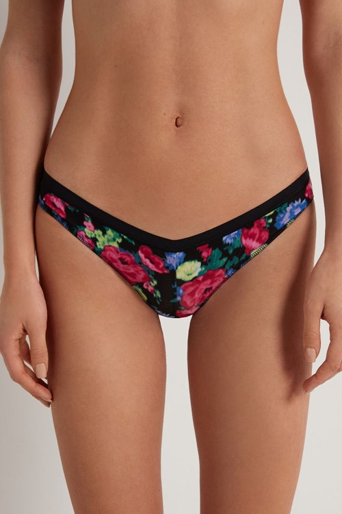 Tezenis Printed Bawełniane Brazilian Brief Czarne | 9243-BZJPH