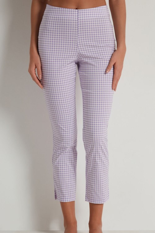 Tezenis Printed Capri Leggings Violet Pastel Lilac Gingham Print 334v | 6138-LGAHX