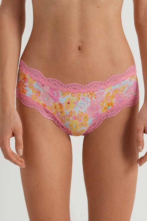 Tezenis Printed Microfiber and Koronkowe Hipster Brazilian Floral Spring Flowers Print 302v | 9321-AXPDT