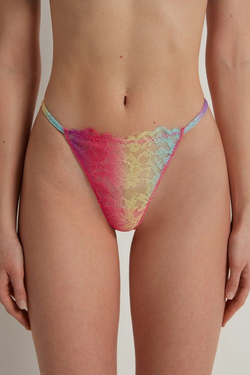 Tezenis Rainbow Koronkowe String Stringi Kolorowe | 4270-GLBSF