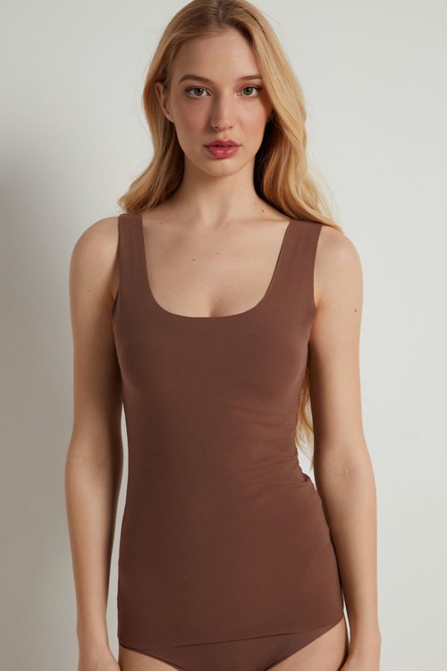 Tezenis Raw-Cut Bawełniane Camisole Brązowe Brązowe | 9130-LRUIW