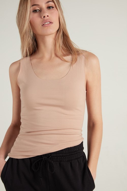 Tezenis Raw-Cut Bawełniane Camisole Nude Natural Blush 1905 | 5408-YFNWR