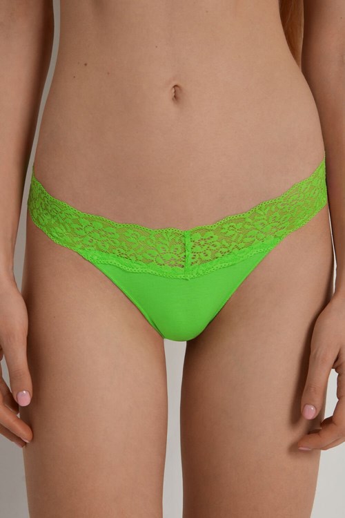 Tezenis Recycled Bawełniane and Koronkowe Brazilian Panties Zielone Zielone | 2390-EMLHA