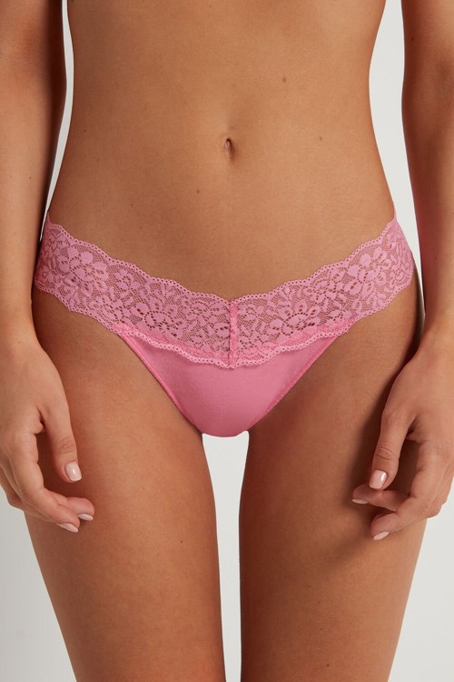 Tezenis Recycled Bawełniane and Koronkowe Brazilian Panties Różowe Różowe | 8560-FXYCU