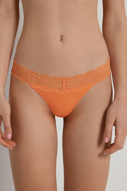 Tezenis Recycled Bawełniane and Koronkowe Brazilian Panties Pomarańczowe Pomarańczowe | 8761-DHMNI