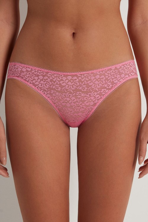 Tezenis Recycled Koronkowe High-Cut Panties Różowe Różowe | 6810-NQSKG