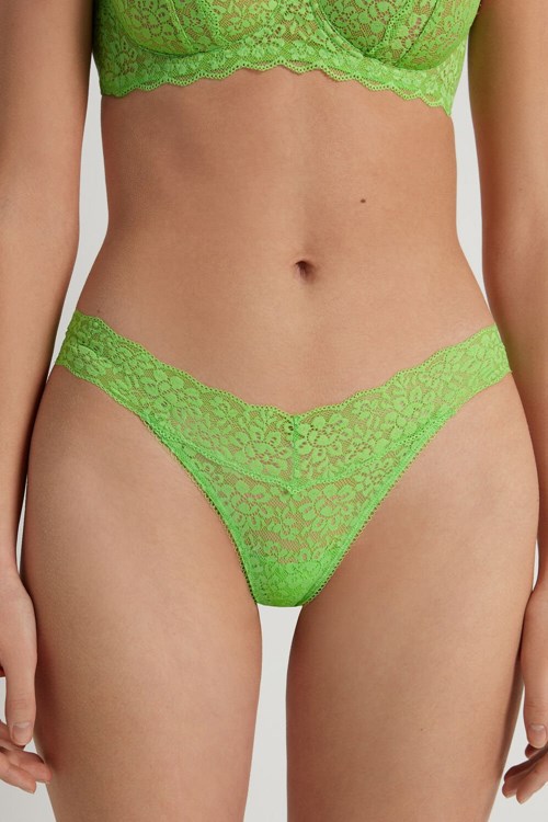 Tezenis Recycled Koronkowe High-Cut Stringi Zielone Zielone | 4198-DQZSA