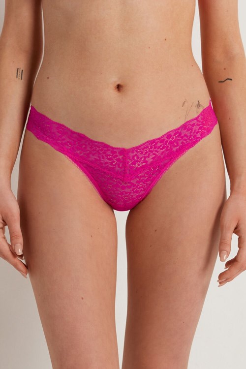 Tezenis Recycled Koronkowe High-Cut Stringi Różowe Fuksja | 9104-IMHRG