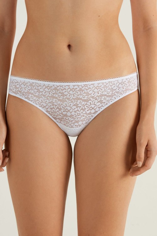 Tezenis Recycled Koronkowe Laser-Cut Microfiber Brazilian Panties Białe Białe | 1253-RDMUL