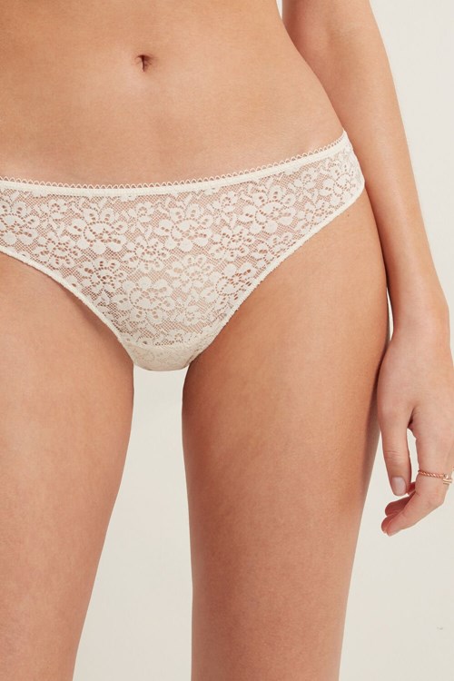 Tezenis Recycled Koronkowe Laser-Cut Microfiber Brazilian Panties Kremowe | 7624-HWXIJ