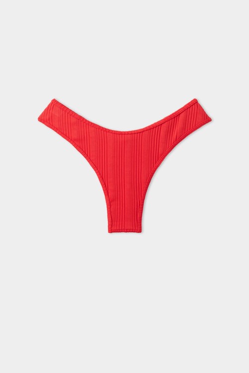 Tezenis Red Żebrowany Recycled Microfiber High-Cut Brazilian Panties Czerwone Czerwone | 6074-GUQEK