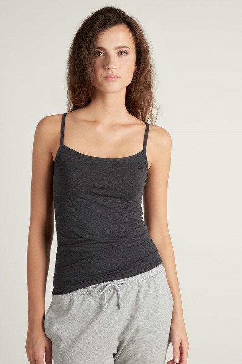 Tezenis Round-Neck Stretch Bawełniane Tank Top Szare Ciemny | 7820-ZENJX